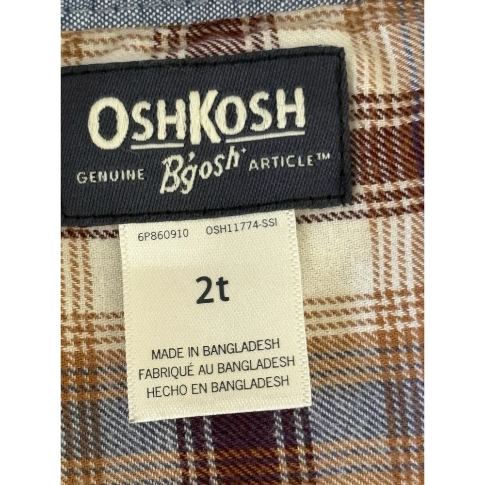 OshKosh B'gosh Flannel Shirt Baby Boys Size 12M Brown Plaid‎ Long Sleeve Woven